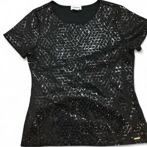 Calvin Klein Black Sequin Short Sleeve Top